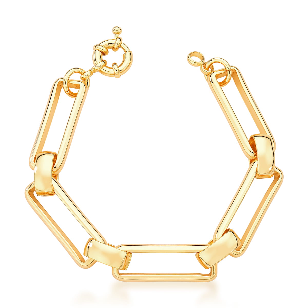 PULSEIRA COM ELOS RETANGULARES LISOS BANHADA A OURO