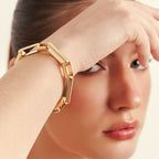 PULSEIRA LISA COM ELOS RETANGULARES INTERCALADOS E FECHO BOIA