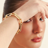 PULSEIRA LISA COM ELOS RETANGULARES INTERCALADOS E FECHO BOIA