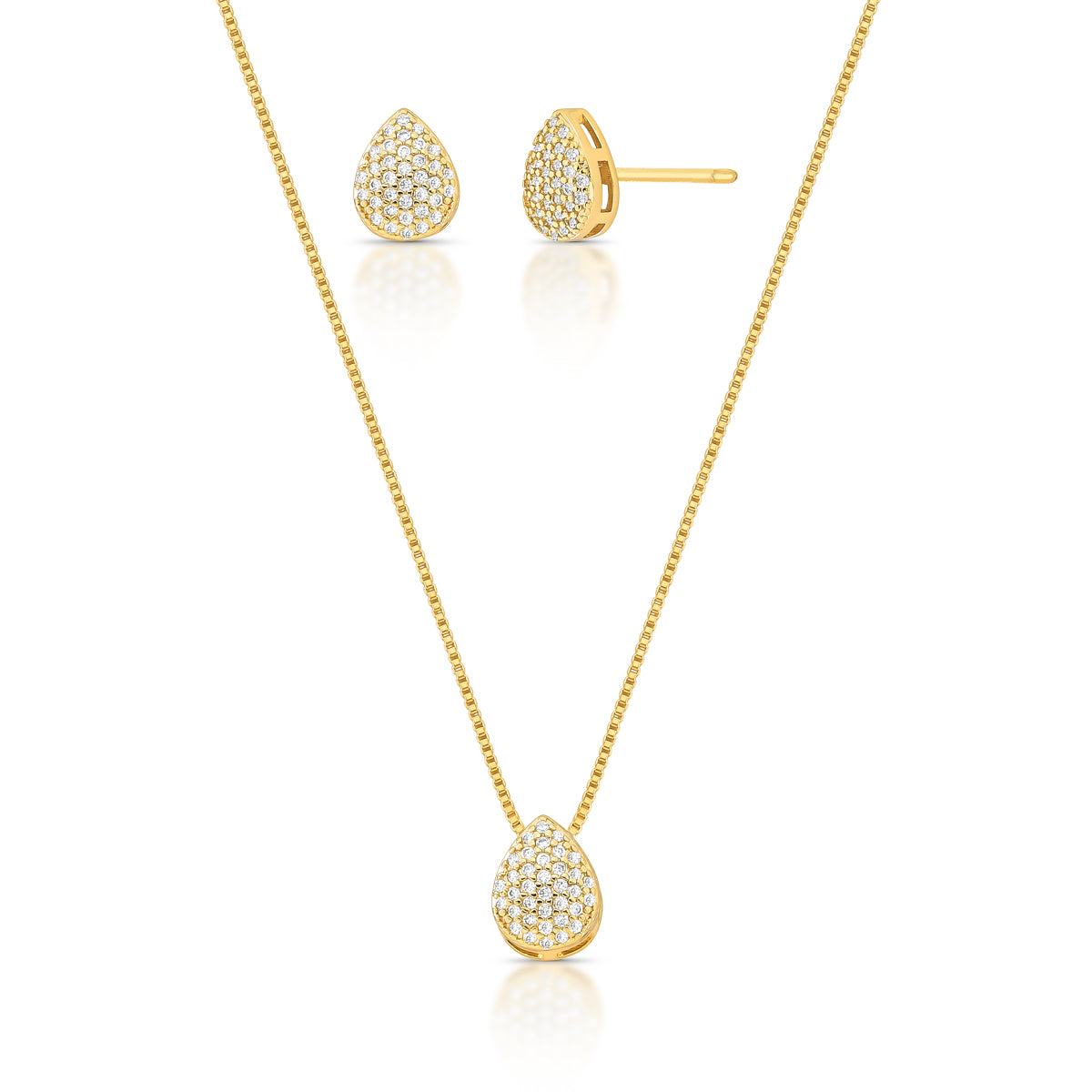CONJUNTO COLAR E BRINCO QUADRADO BANHADO A OURO