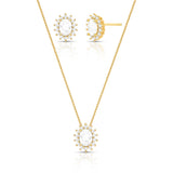 CONJUNTO BRINCO E COLAR COM CRISTAL OVAL E ZIRCÔNIAS