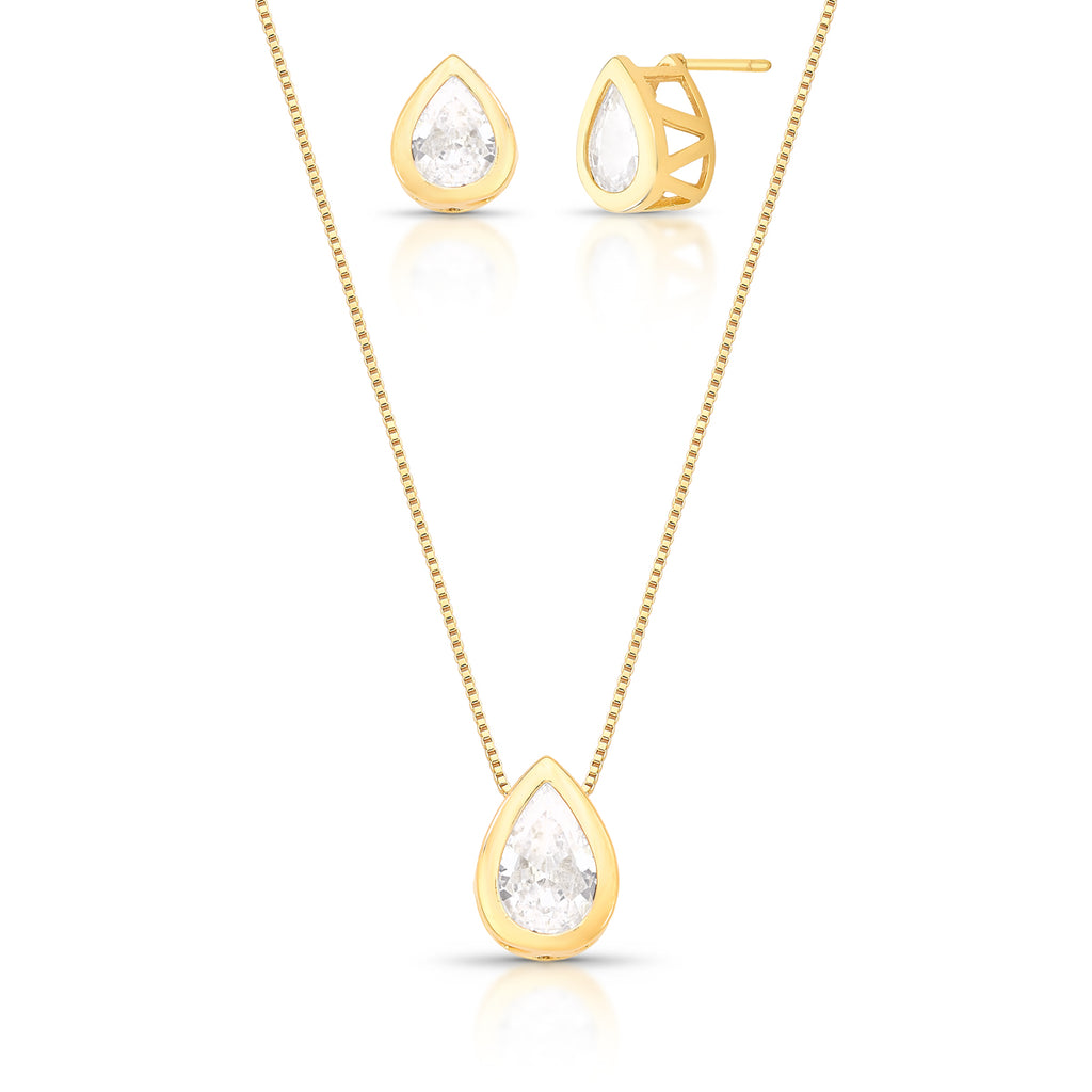 CONJUNTO BRINCO E COLAR DE GOTA EM CRISTAL
