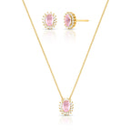 CONJUNTO BRINCO E COLAR COM CRISTAL OVAL E ZIRCÔNIAS