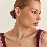 CONJUNTO BRINCO E COLAR COM CRISTAL OVAL E ZIRCÔNIAS