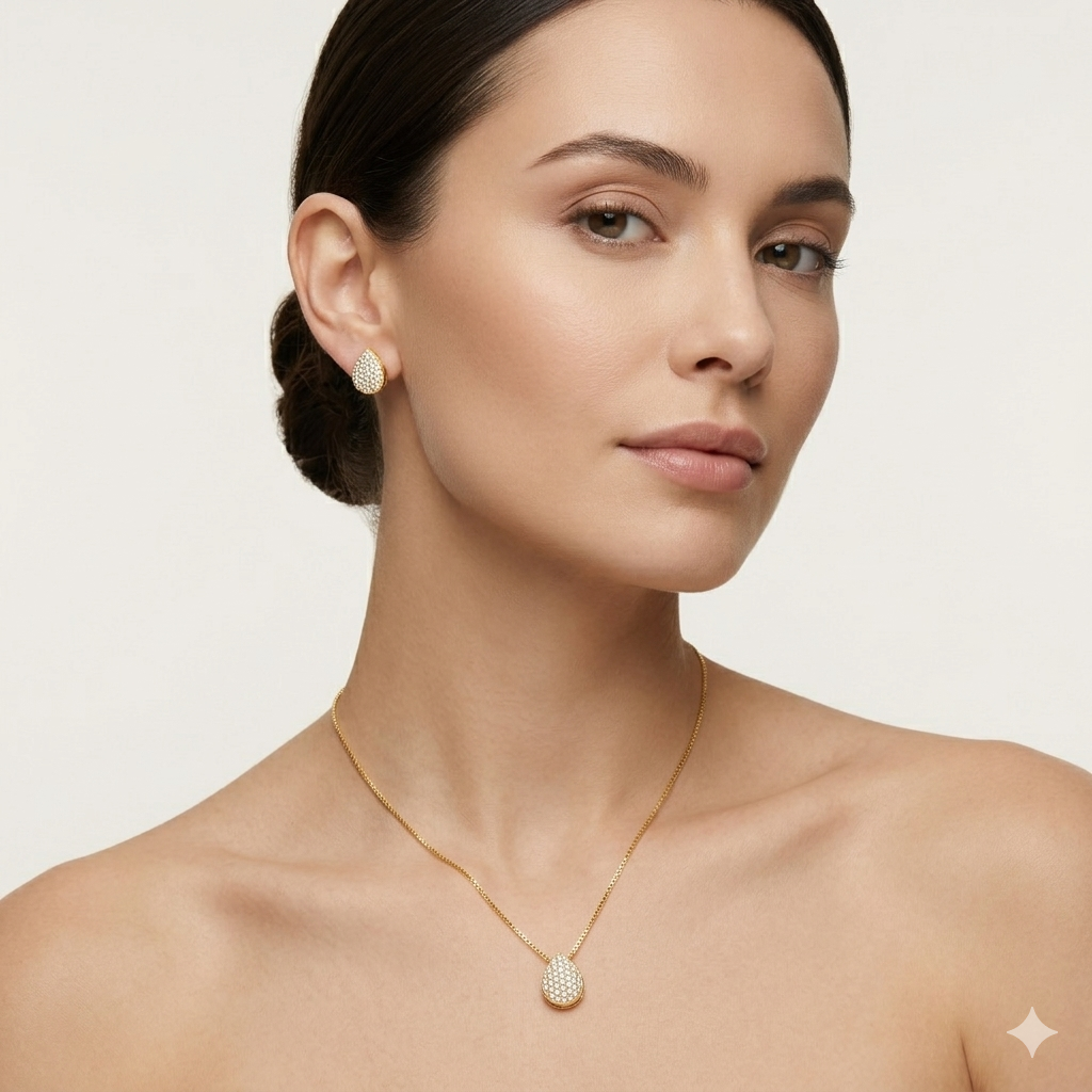 CONJUNTO COLAR E BRINCO QUADRADO BANHADO A OURO