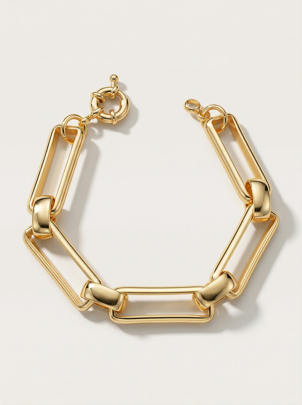 PULSEIRA COM ELOS RETANGULARES LISOS BANHADA A OURO