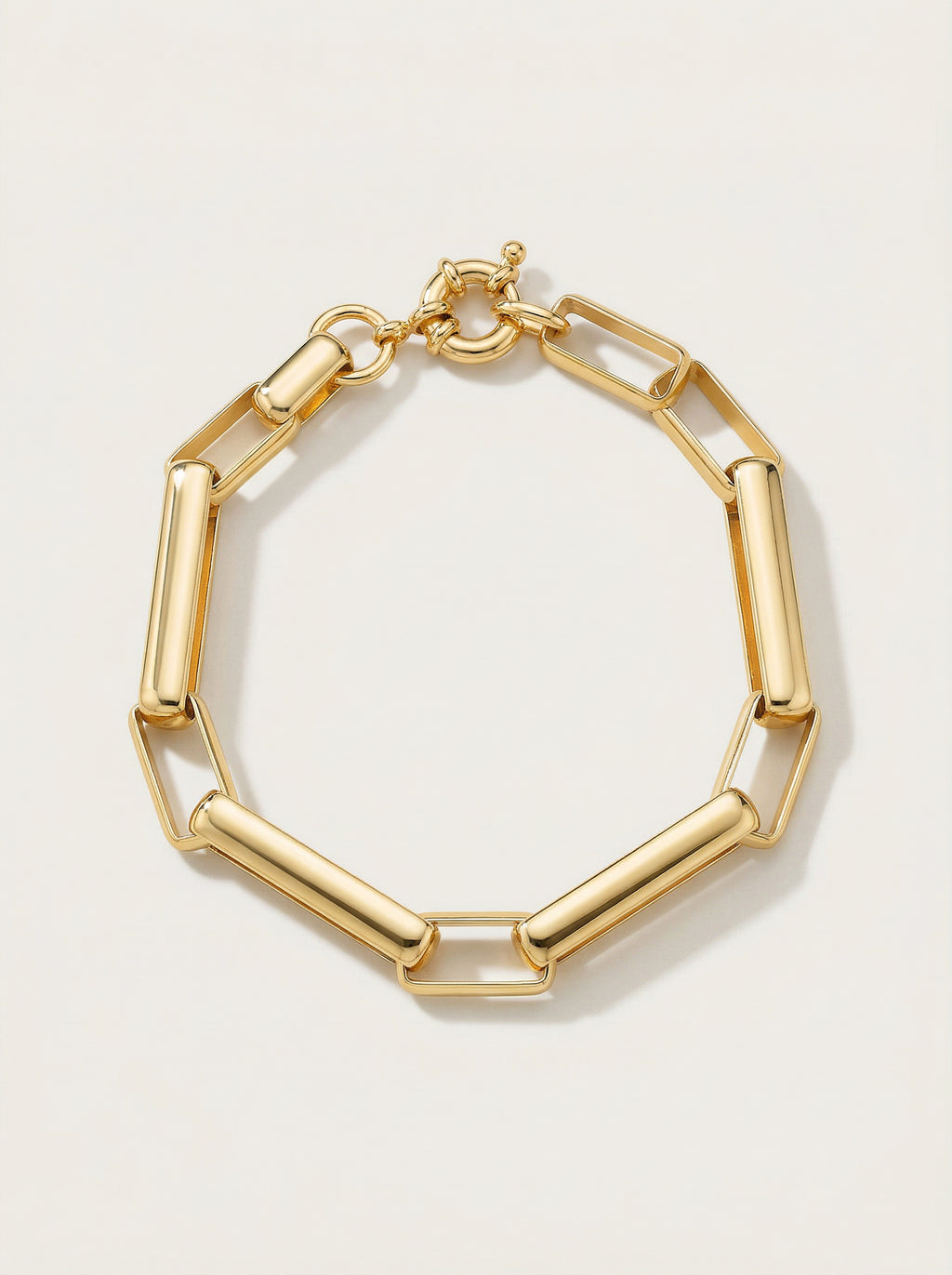 PULSEIRA LISA COM ELOS RETANGULARES INTERCALADOS E FECHO BOIA