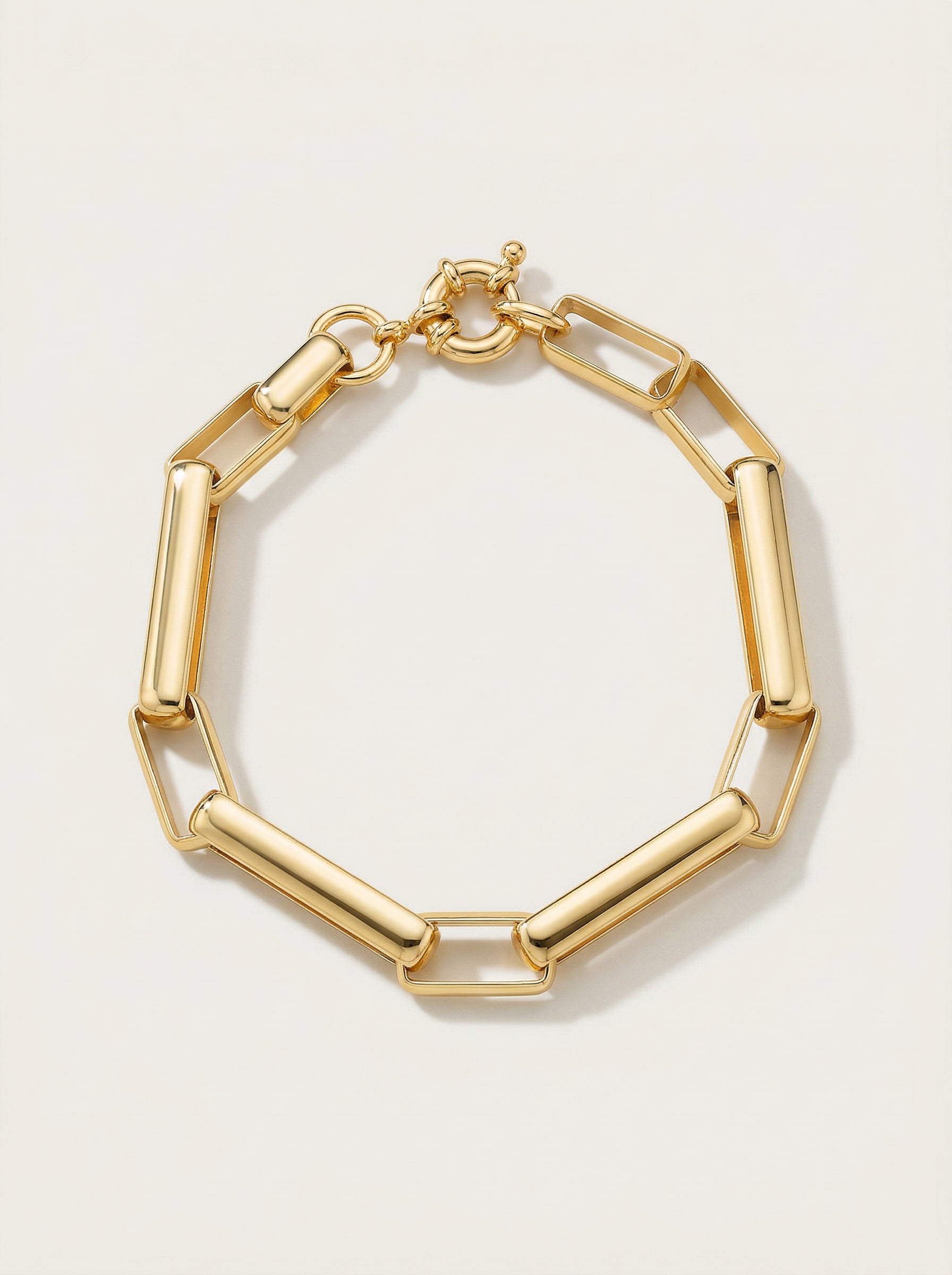 PULSEIRA LISA COM ELOS RETANGULARES INTERCALADOS E FECHO BOIA