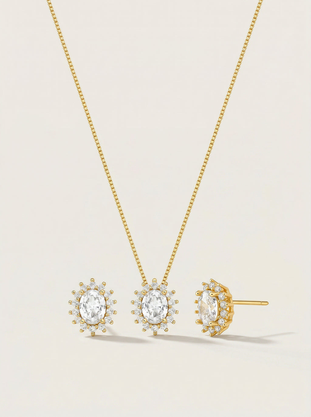 CONJUNTO BRINCO E COLAR COM CRISTAL OVAL E ZIRCÔNIAS