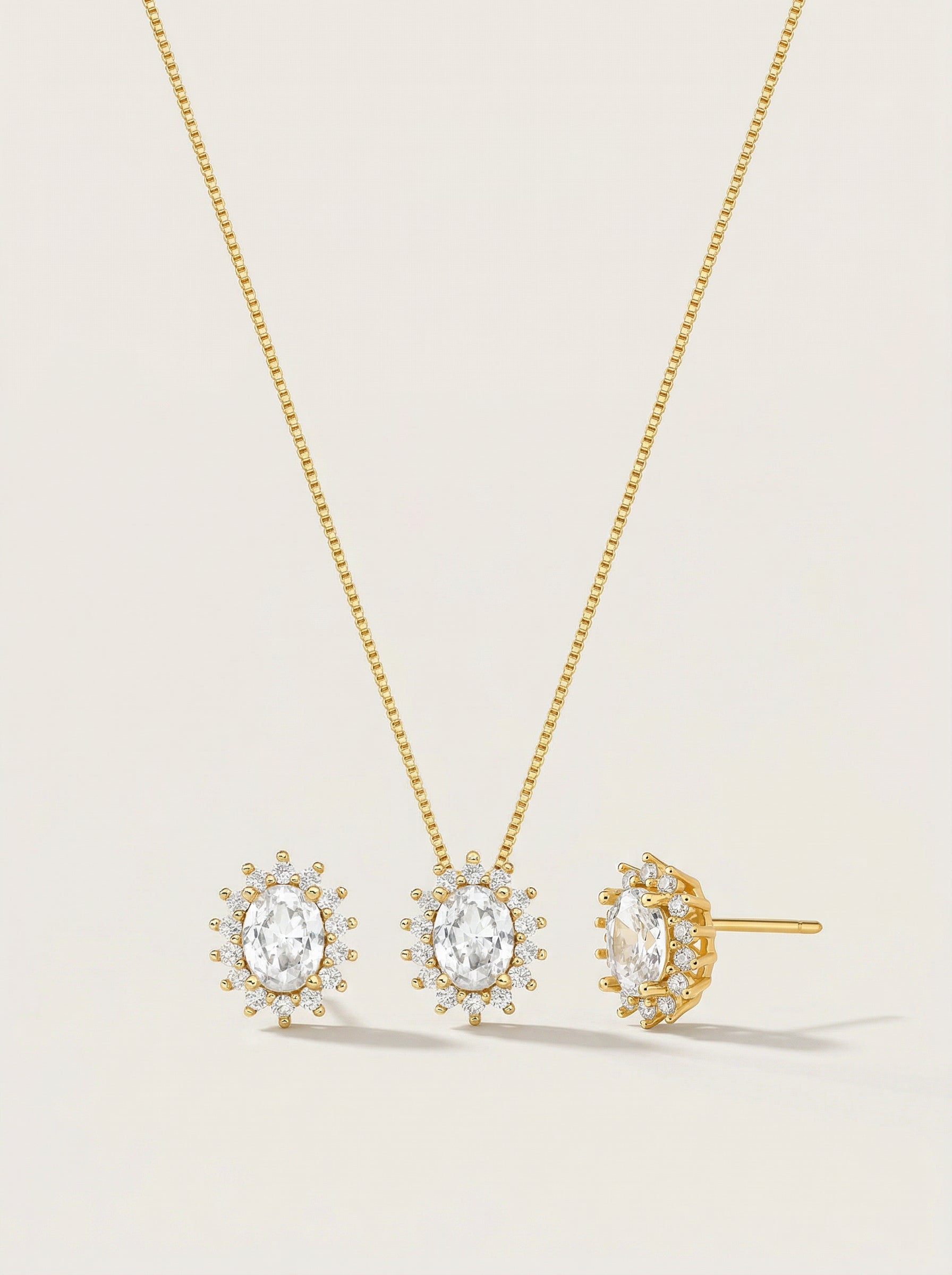 CONJUNTO BRINCO E COLAR COM CRISTAL OVAL E ZIRCÔNIAS