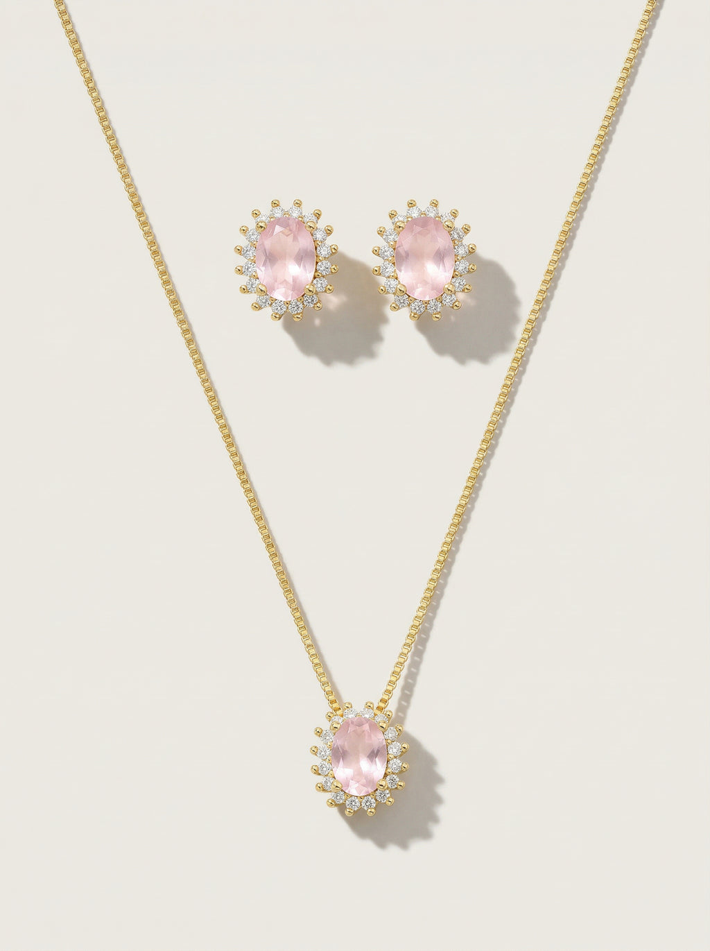 CONJUNTO BRINCO E COLAR COM CRISTAL OVAL E ZIRCÔNIAS