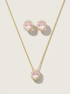 CONJUNTO BRINCO E COLAR COM CRISTAL OVAL E ZIRCÔNIAS