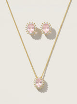 CONJUNTO BRINCO E COLAR COM CRISTAL OVAL E ZIRCÔNIAS